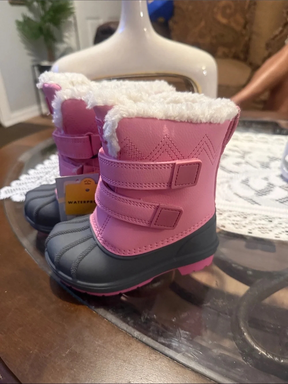 Cat & Jack Pink and Gray Girls Snow Boots